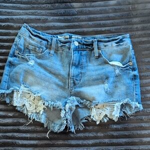 Mossimo Supply Co. light blue distressed denim shorts with lace